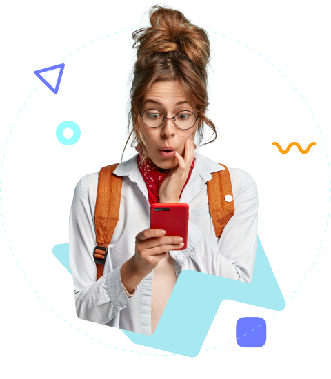 Student engaging with QuizFlight mobile app with surprised expression